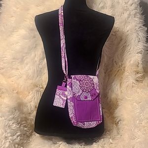HANDCRAFTED 100% COTTON CROSSBODY CELLPHONE CARRIER W/ LIP BALM HOLDER.